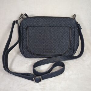 Vera Bradley Carson Mini Shoulder Bag Navy Denim Quilted Purse Floral Liner